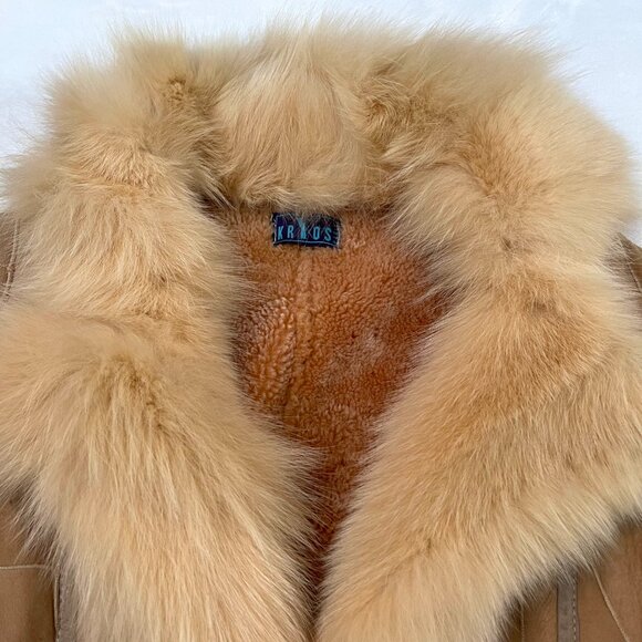 Vintage KRYOS Paris Shearling Sheepskin Coat with Fox Collar and panels IT 40 - Picture 5 of 13